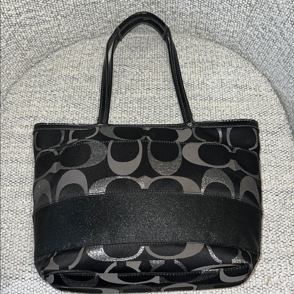 Coach Signature Metallic Stripe Tote Silver F20429 - Picture 3 of 13